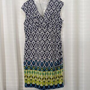 Liz Claiborne Dress Blue /White/Green Size XL Women Cap Sleeve Sheath NWT